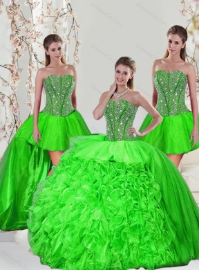 Detachable and Elegant Beading and Ruffles Quince Dress in Spring Green for