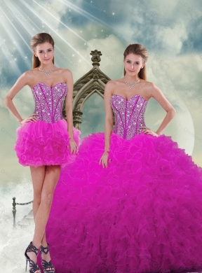 Luxurious and Detachable Quinceanera Dress Skirts with Beading and Ruffles in Fuchsia for