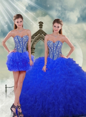 Detachable and Unique Royal Blue Quinceanera Dress with Beading and Ruffles for Spring