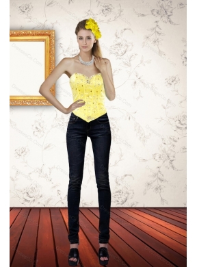 Cute Beaded and Ruffled Yellow Corset for