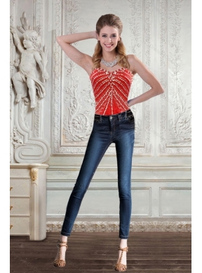 New Style Coral Red Corset With Beading