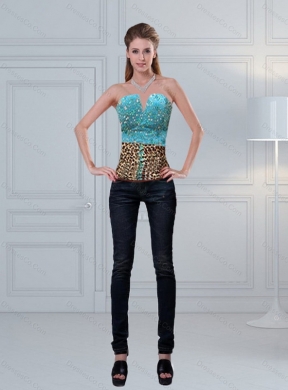 Leopard Printed Baby Blue Beaded Perfect Corset for