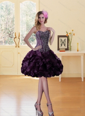 Beaded Burgundy Prom Dress with Ruffled Layers