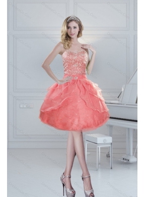Pretty Puffy Watermelon Prom Dress with Beading