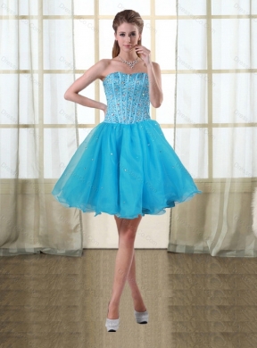 Puffy Baby Blue Short Prom Dress with Beading