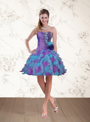 Spring Beaded Multi Color Prom Dress with Hand Made Flower