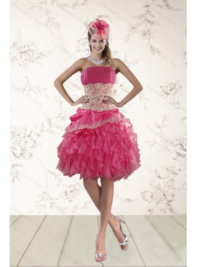 Strapless Prom Dress with Appliques and Ruffles