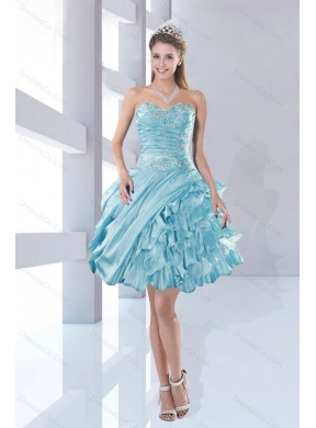 Pretty Beaded Prom Dress in Aqua Blue Color