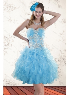 Elegant Baby Blue Prom Dress with Embroidery