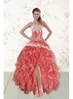 New Style Perfect High Low Ruffled Strapless Prom Dress in Watermelon