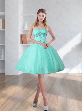 New Style Spring Turquoise Prom Dress with Embroidery