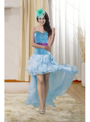 Elegant High Low Prom Dress with Ruffles and Beading