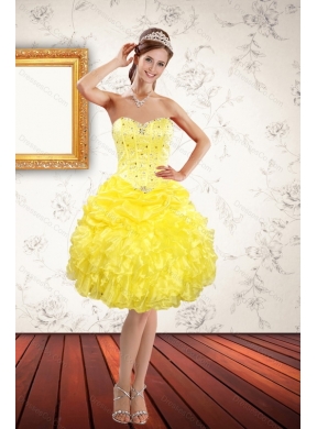Elegant Yellow Prom Dress with Beading and Ruffles for Spring