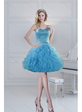 Modest Ball Gown Baby Blue Beading Prom Dress Spring
