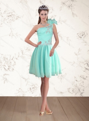 Modest Apple Green One Shoulder Prom Dress with Beading
