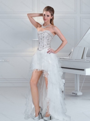 Discount Ball Gown White Prom Dress with Ruffles and Beading