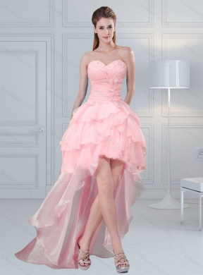 Discount Cute Baby Pink Beaded Prom Dress with Ruffled Layers