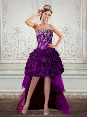 Discount Dark Purple Strapless Prom Dress with Embroidery and Ruffles