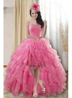 Discount High Low Prom Dress with Ruffles and Beading