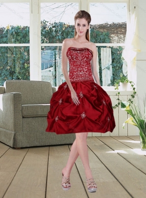 Discount Wine Red Pretty Strapless Prom Dress with Embroidery