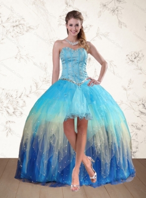 Most Popular Baby Blue Multi Color Prom Dress with Ruffles and Beading