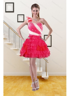 Most Popular One Shoulder Prom Gown with Ruffled Layers and Hand Made Flower