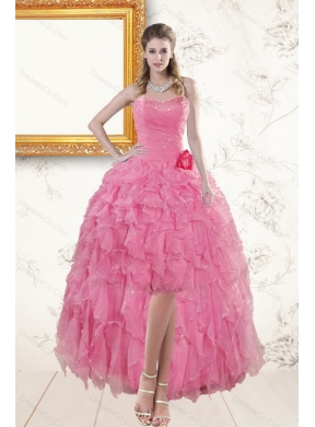 Most Popular Rose Pink Prom Dress with Beading and Ruffles