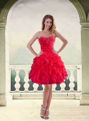 Ball Gown Strapless Red Most Popular Prom Dress with Ruffles and Beading
