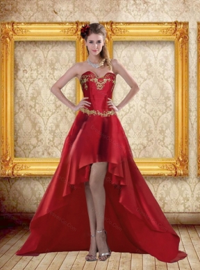 Discount Fashionable High Low Wine Red Beading Prom Dresses
