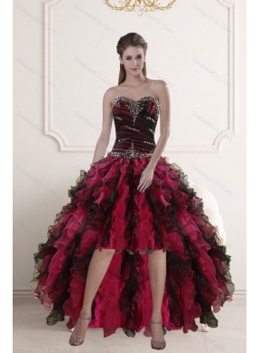 Discount High Low Multi Color Prom Dress with Ruffles and Beading
