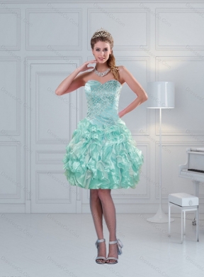 Discount Perfect Ruffled Prom Dress with Beading in Apple Green