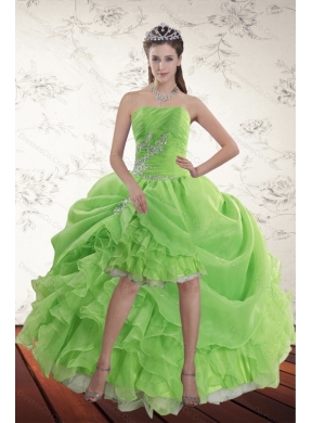 Discount Spring Green High Low Prom Dress with Ruffles and Beading