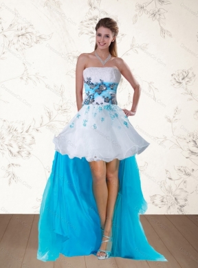 Unique Multi Color Strapless Prom Dress with Embroidery and Beading