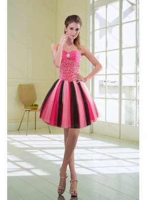 Unique Multi Color Prom Dress with Ruffles and Beading
