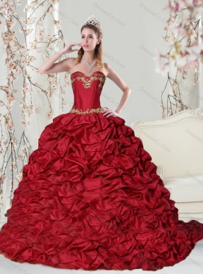 Elegant Red Quinceanera Dress with Embroidery and Pick Ups
