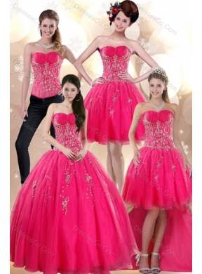 Detachable Strapless Hot Pink Dress Quince with Appliques