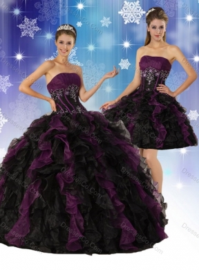 Detachable Strapless Multi Color Quinceanera Dress with Ruffles and Embroidery