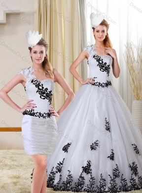 Detachable One Shoulder White and Black Quinceanera Skirts with Appliques