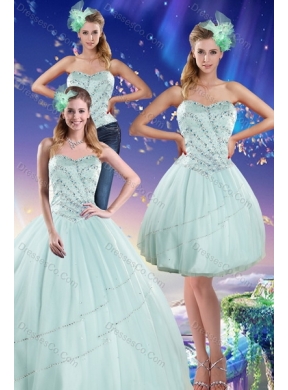 Detachable Apple Green Strapless Quinceanera Skirts with Beading