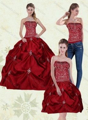 In Stock Wine Red Strapless Quinceanera Dress with Embroidery