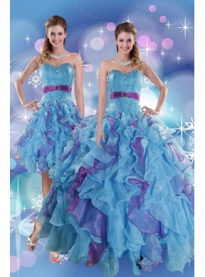 Classic and Detachable Multi Color Quince Dress with Ruffles and Beading