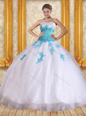 Cute and Classic Floor Length Quinceanera Dress in White and Blue
