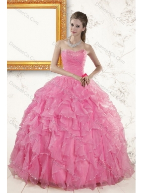 Pretty Baby Pink Beading and Ruffles Quinceanera Dresses