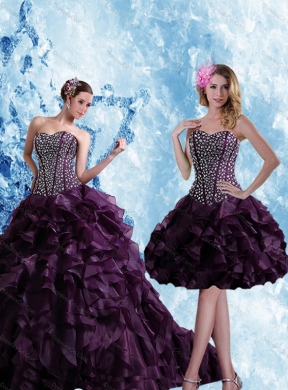 Burgundy Quinceanera Dress with Ruffles and Beading