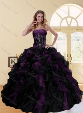 Wonderful Multi Color Strapless Latest Quinceanera Dress with Ruffles and Beading