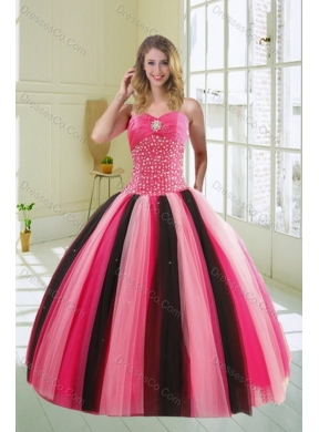 Beautiful Multi Color Beading Latest Quince Dress for