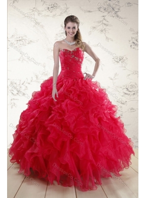 Classical Red Quince Dress with Ruffles and Beading