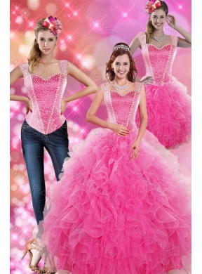 Decent Hot Pink Latest Quinceanera Gown with Beading and Ruffles