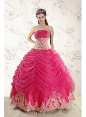 Fashionable Strapless Hot Pink Quinceanera Dress with Beading and Lace
