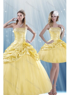 Fashionable Strapless Beading Latest Quince Dress with Beadings and Pick Ups